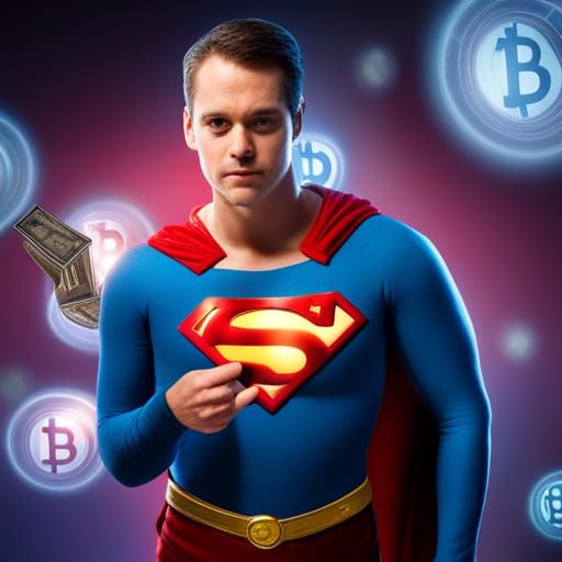 Superman Kneeling Under Bitcoin Rain