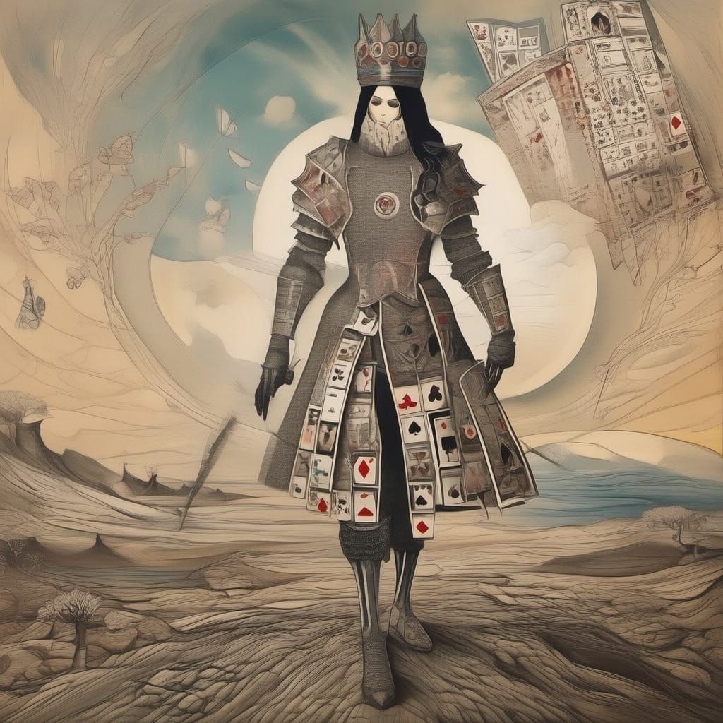 Knight in Playing Card Armor on Queen of the Mountain