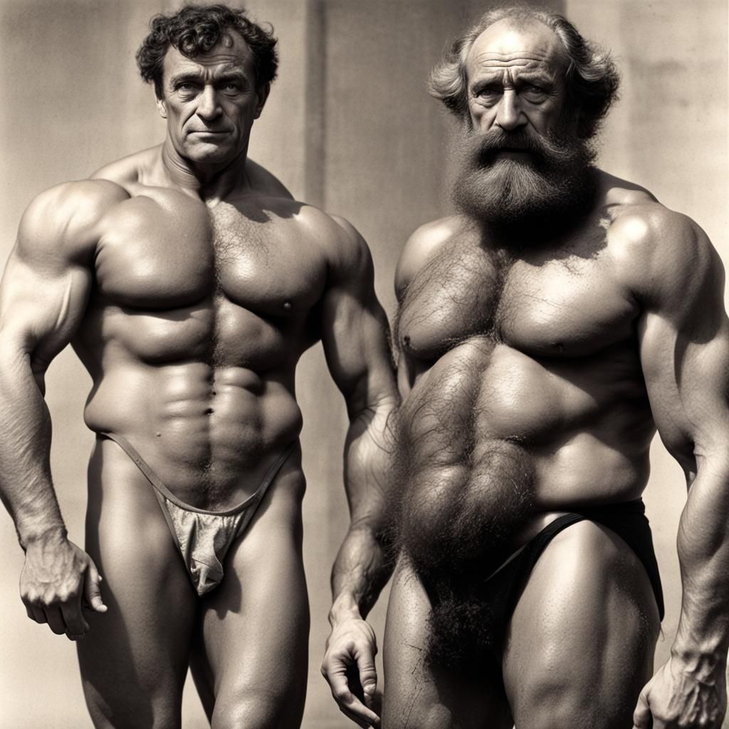 Two Elderly Bodybuilders Showering: Gothic Horror Style