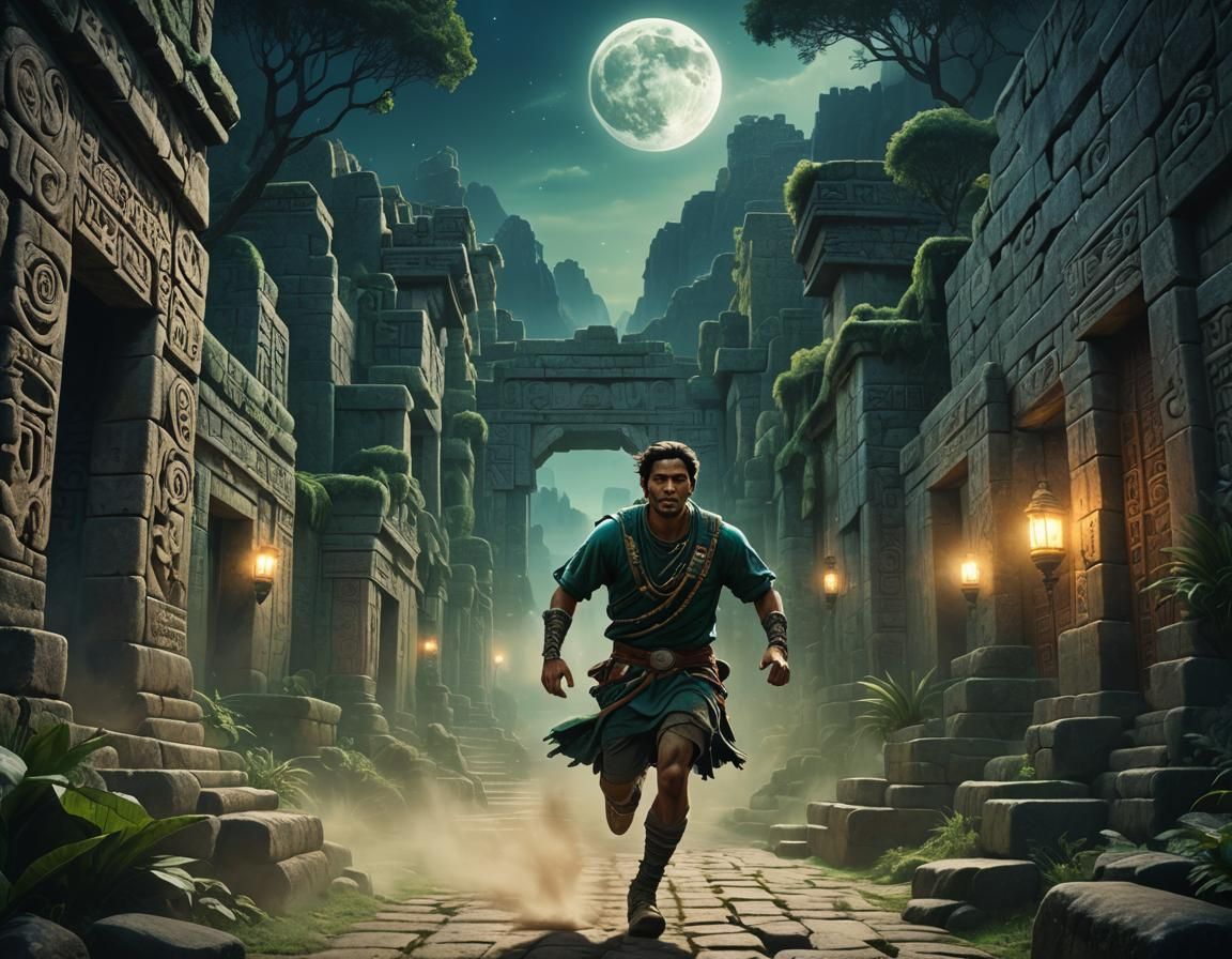Man Runs From Moon God in Ancient City