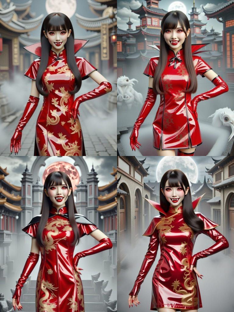 Hyperrealistic Asian Vampire Portrait in Red Patent Leather ...