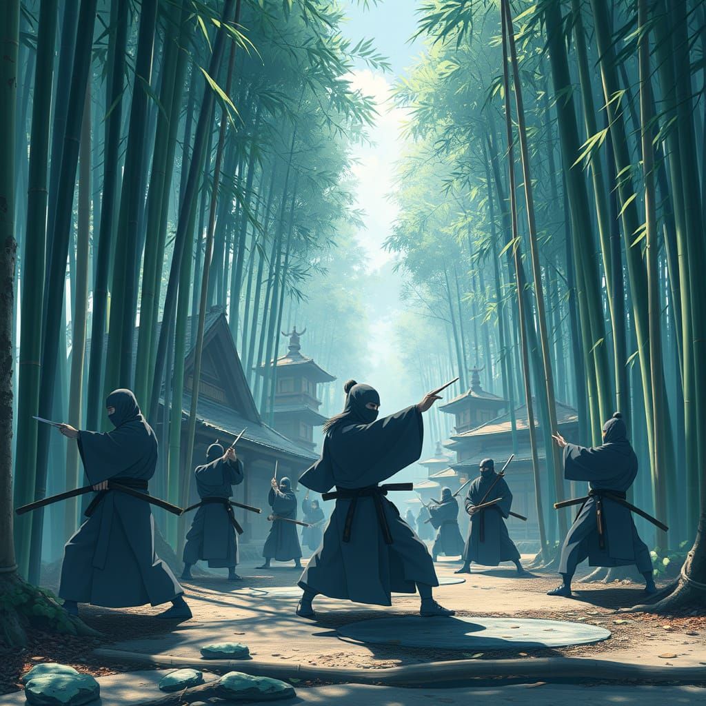 Hidden Ninja Village in Bamboo Forest: Anime Key Visual