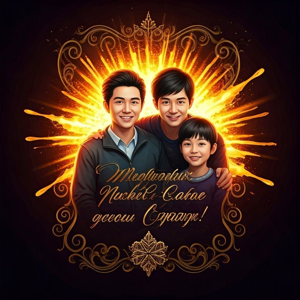 Luxurious New Year's Greeting with Joyful Family Portrait in...