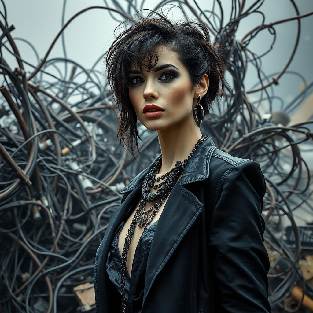 Cyberpunk Goddess Amidst Wreckage