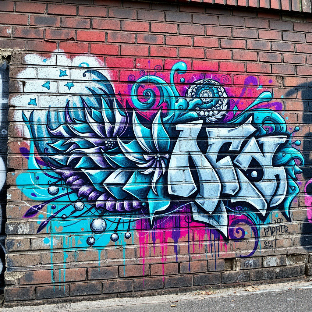 Fractal Street Art Mural on Brick Wall