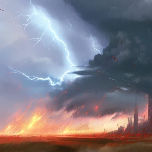 Fiery Tornadic Thunderstorm Concept Art in 8k