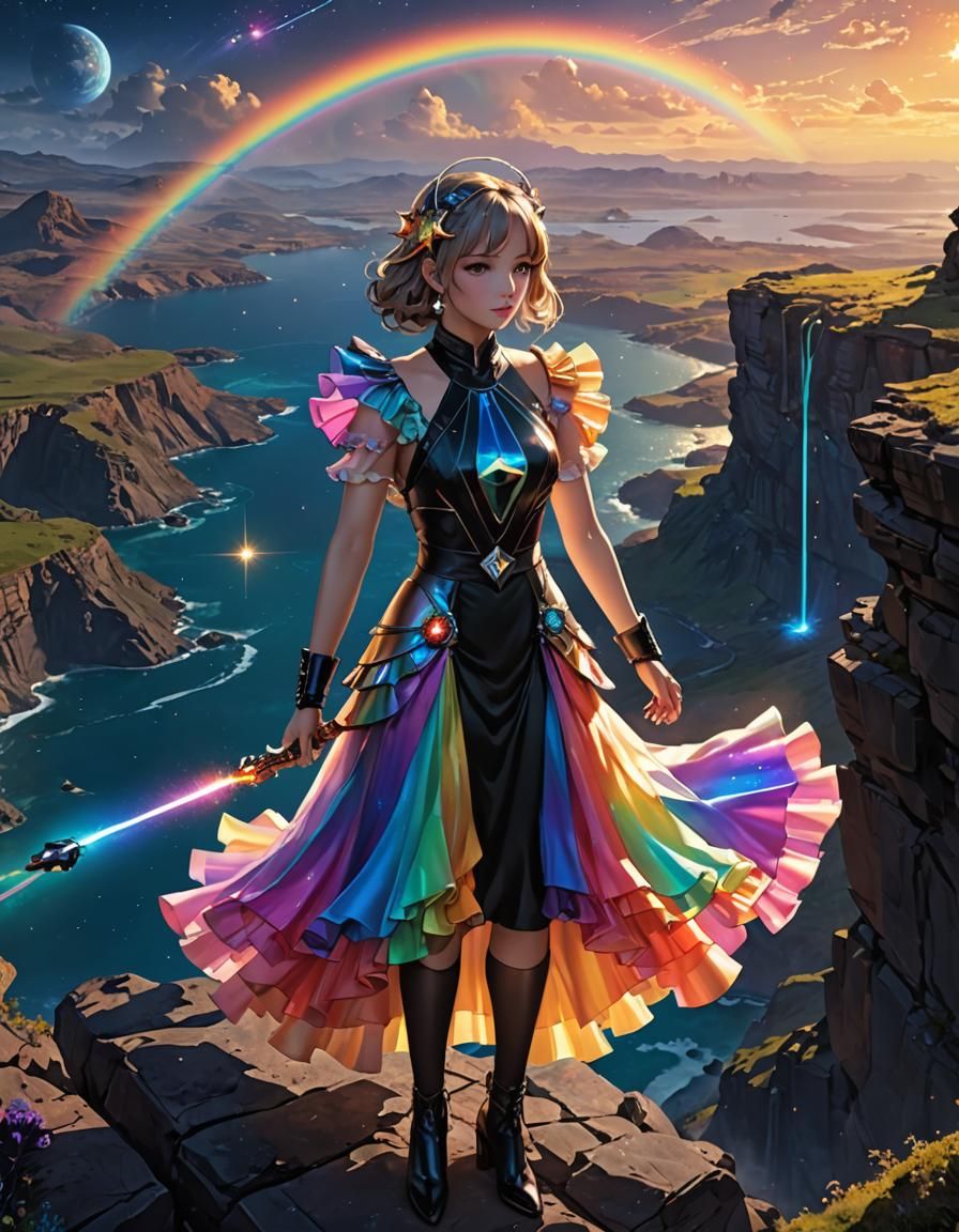 Galaxy Stargate View with 1930s Rainbow Suit