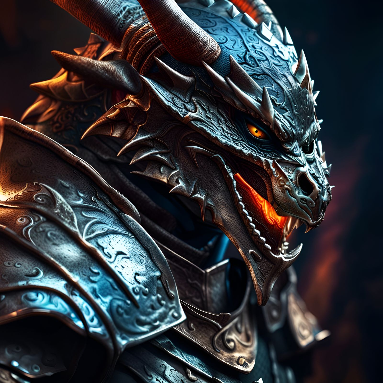 Hyperrealistic Dragonborn in Steel Armor