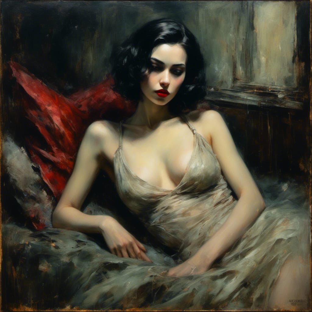 Gothic Portrait of Elegant Woman in Noir Style