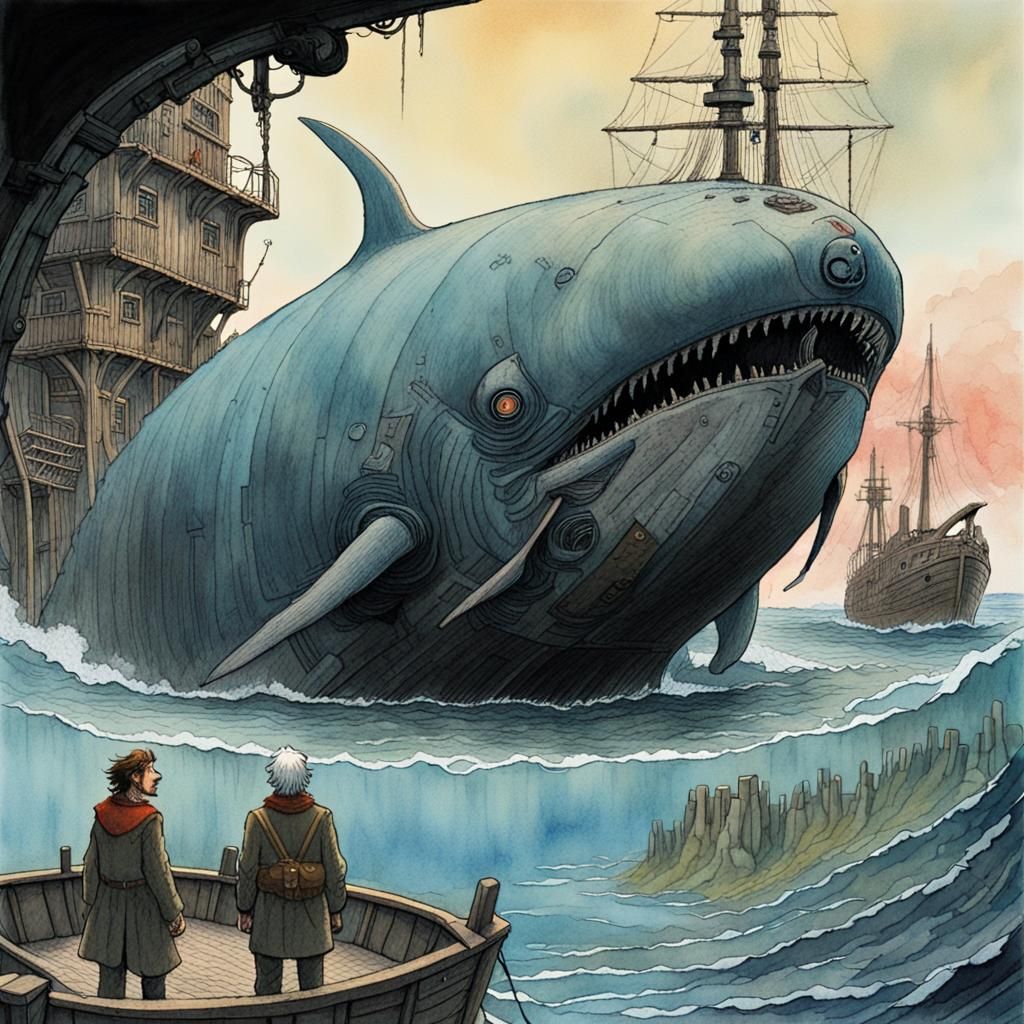 Moby Dick in 31st Century: Storybook Illustration