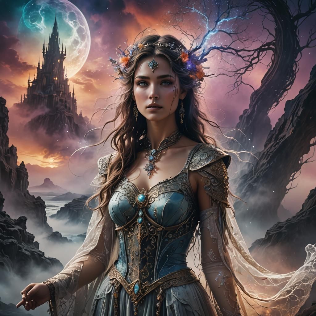 Dreamscape Woman in Pencil Sketch Style