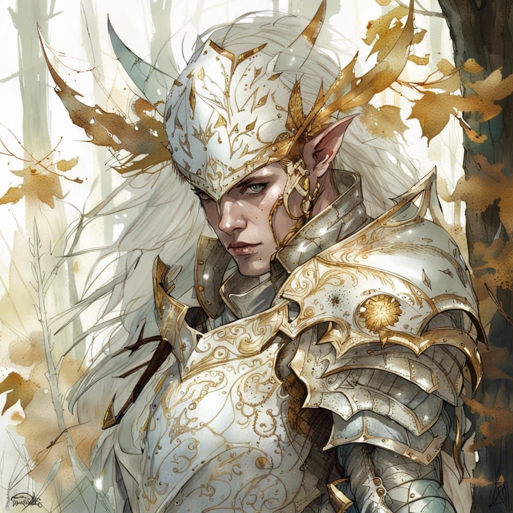 Wood Elf Knight in Detailed Forest Concept Art
