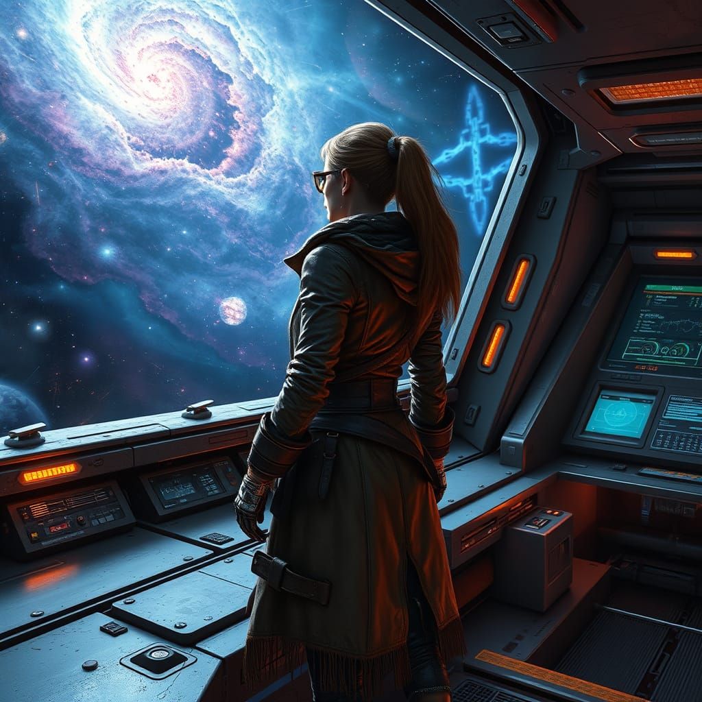 Space Pirate Studying a Nearby Nebula