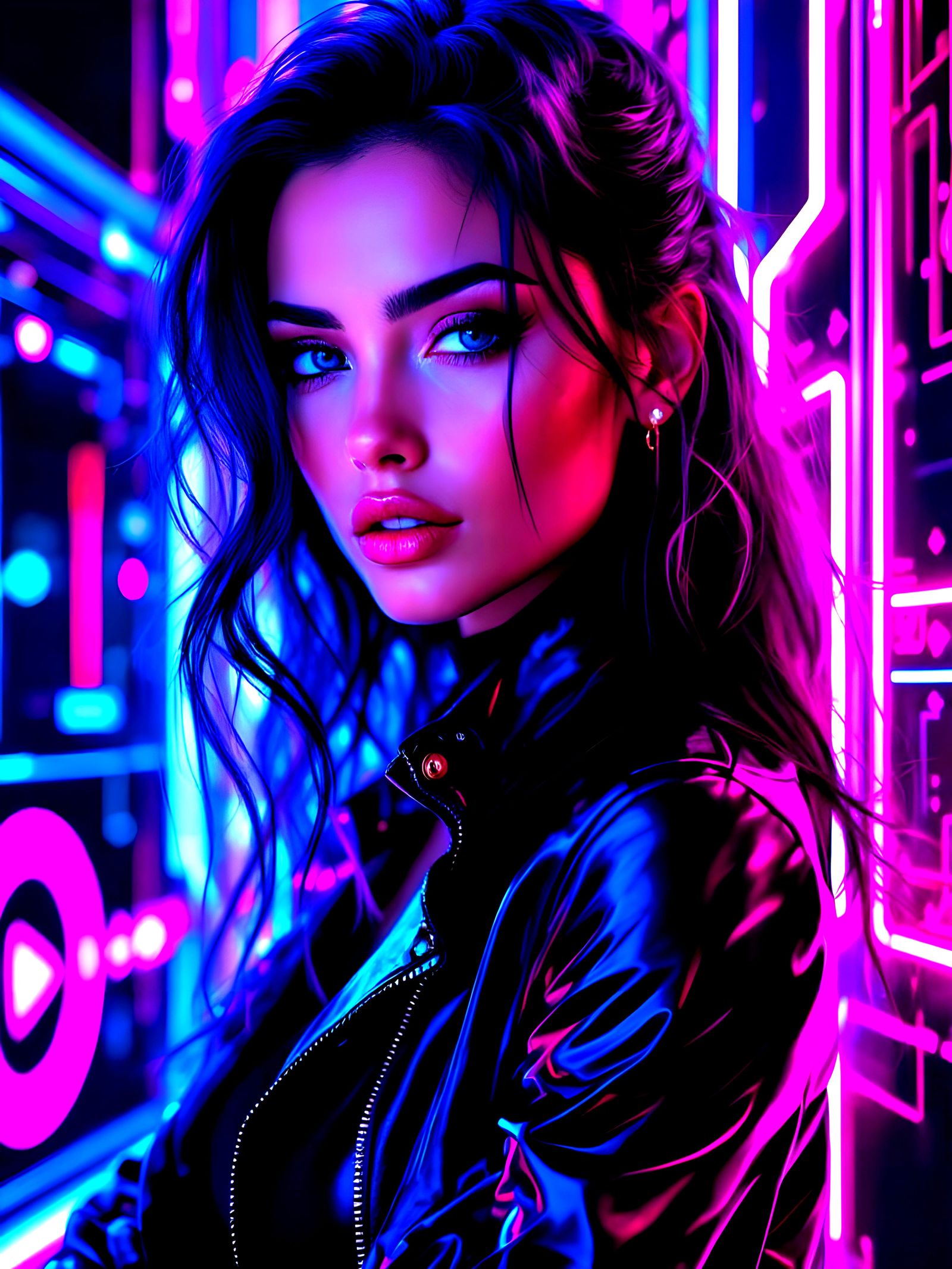 Elegant Woman in Y2K Neon Art Deco Style