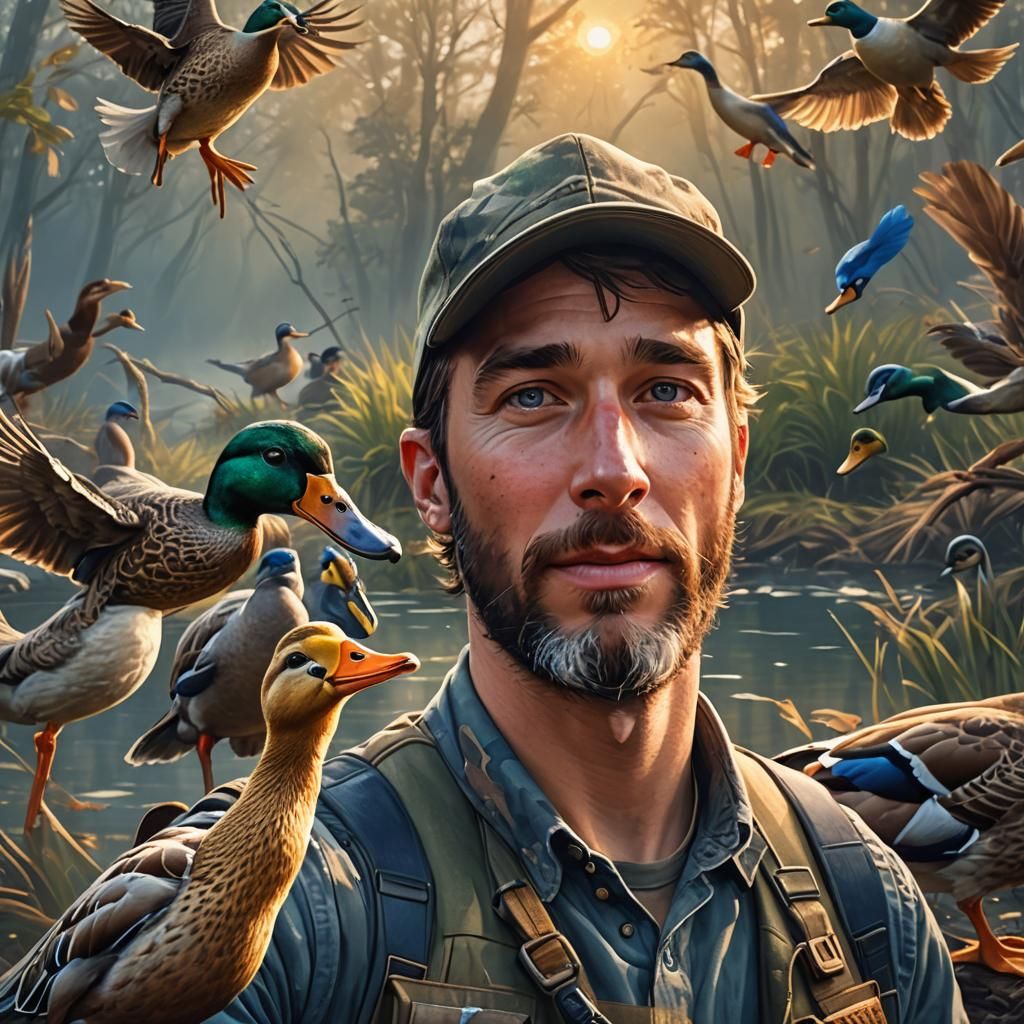 Duck Photobombs Hunter Selfie in Digital Art
