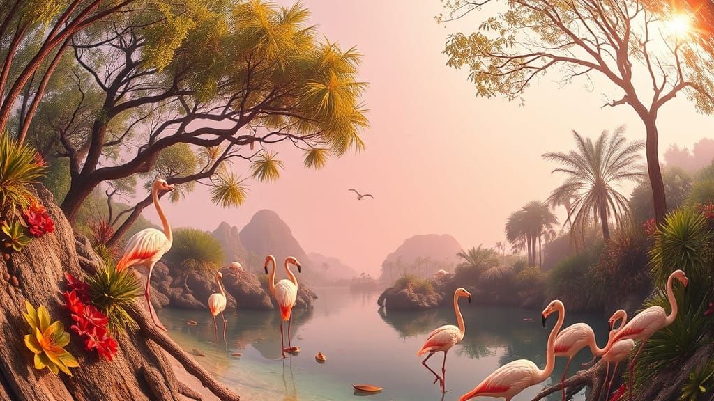 Surrealistic Palms and Flamingos in Whimsical Impressionist ...