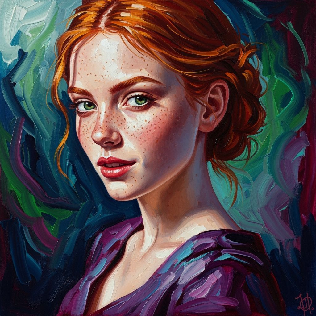 Expressive Oil Painting of a Red-Haired Woman
