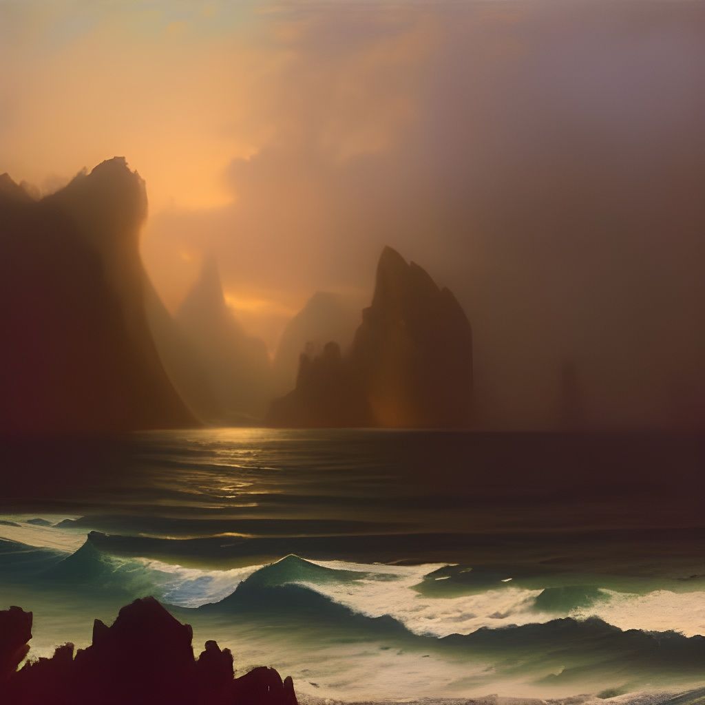 Monster Sinking Beneath Waves: Expressionist Matte Painting