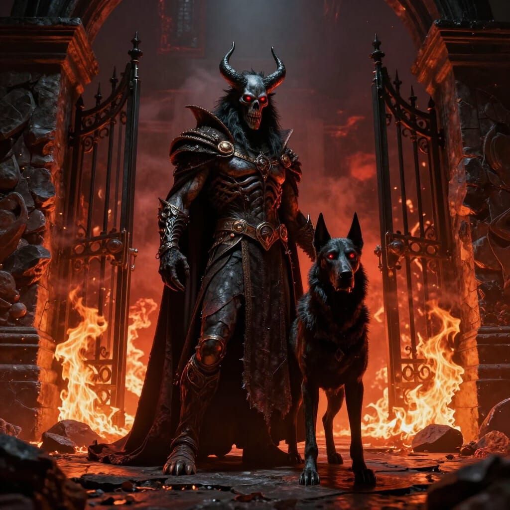 Hell Hound Guarding Gates of Hades with Undead King