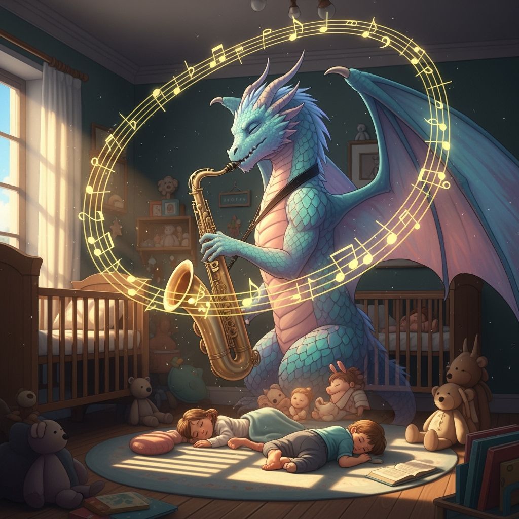 Dragon Saxophonist in Dreamy Double Exposure