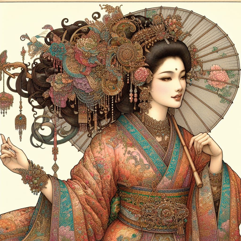 Elegant South Asian Woman in Art Nouveau Style