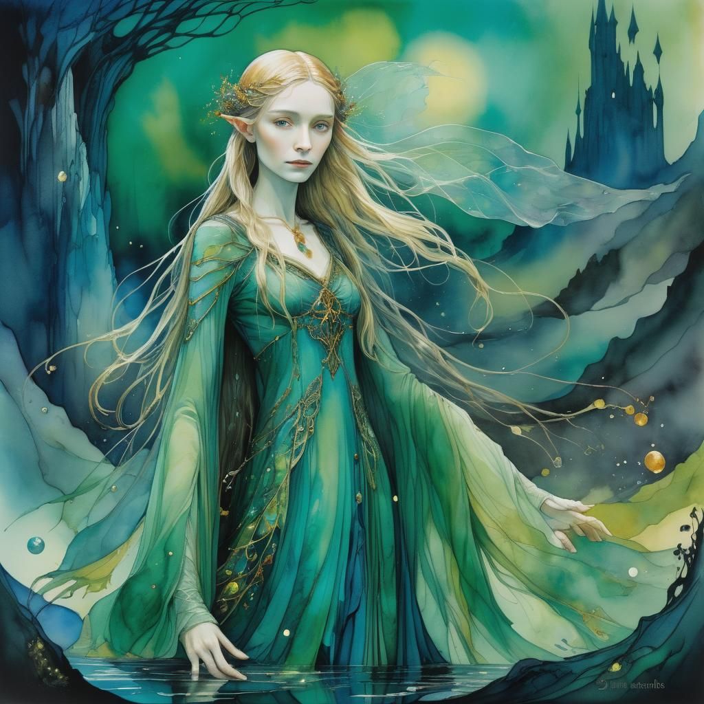 Galadriel at Weathertop in Alcohol Ink Style