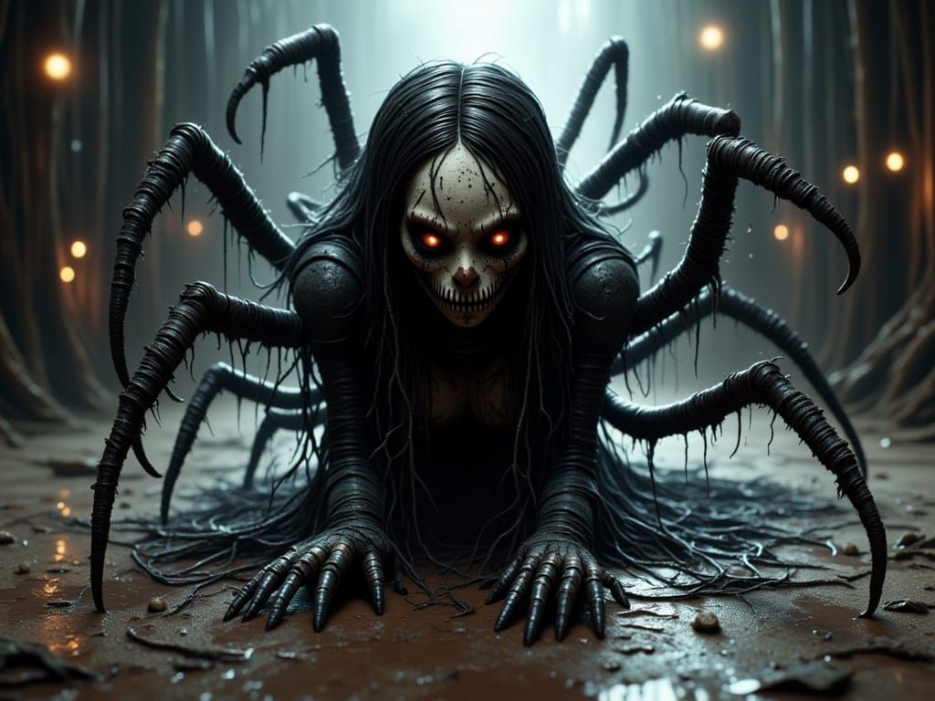 Creepy Woman Spider Hybrid with Exposed Spine