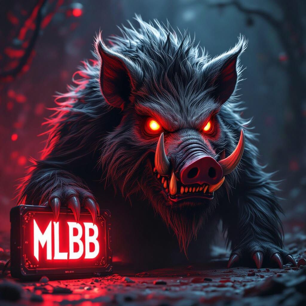 Demonic Monster Boar with Glowing Eyes