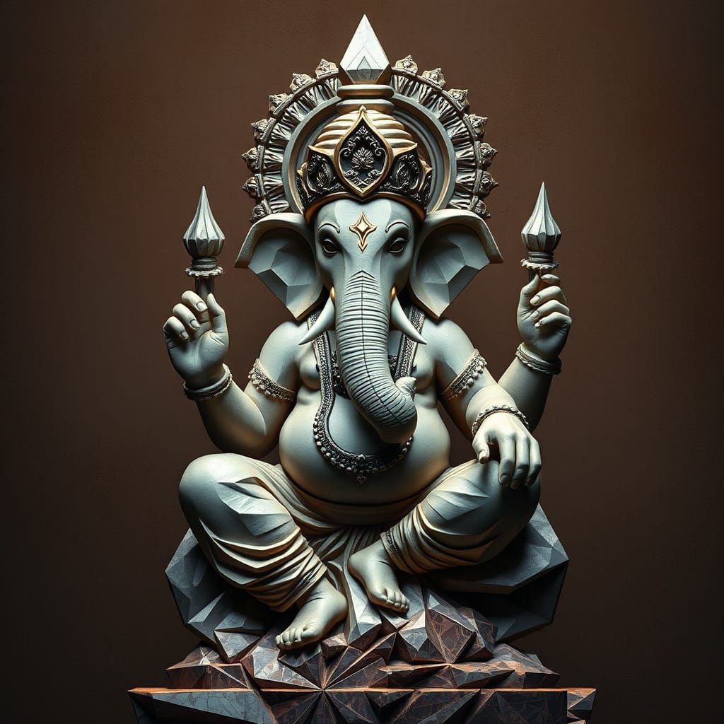 Geometric Ganesh Statue in Vibrant, Cubist-Inspired Colors