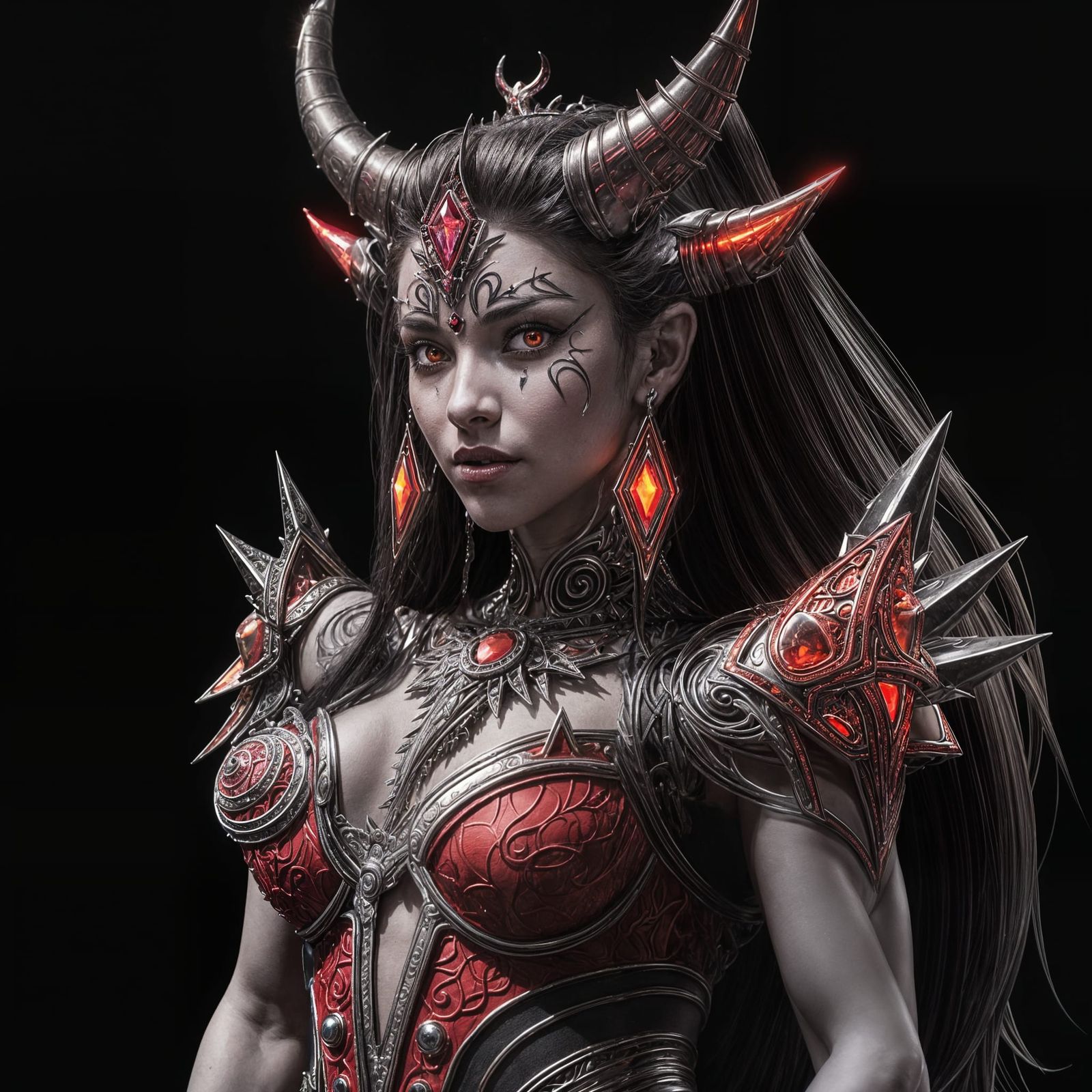 Chrome Demon Queen Portrait with Silver Filigree