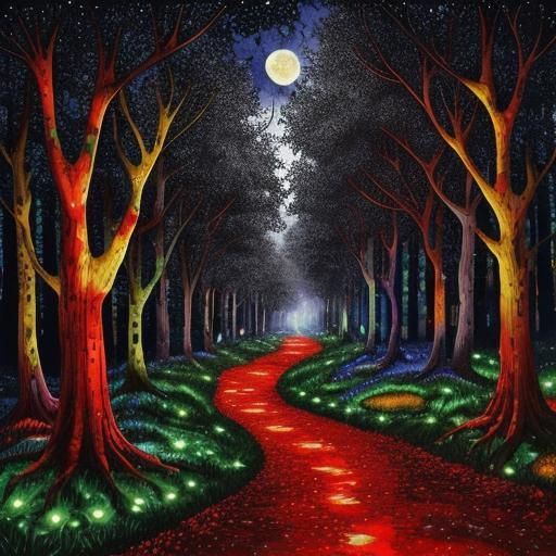 Moonlit Arabesque Forest in Alcohol Ink Style