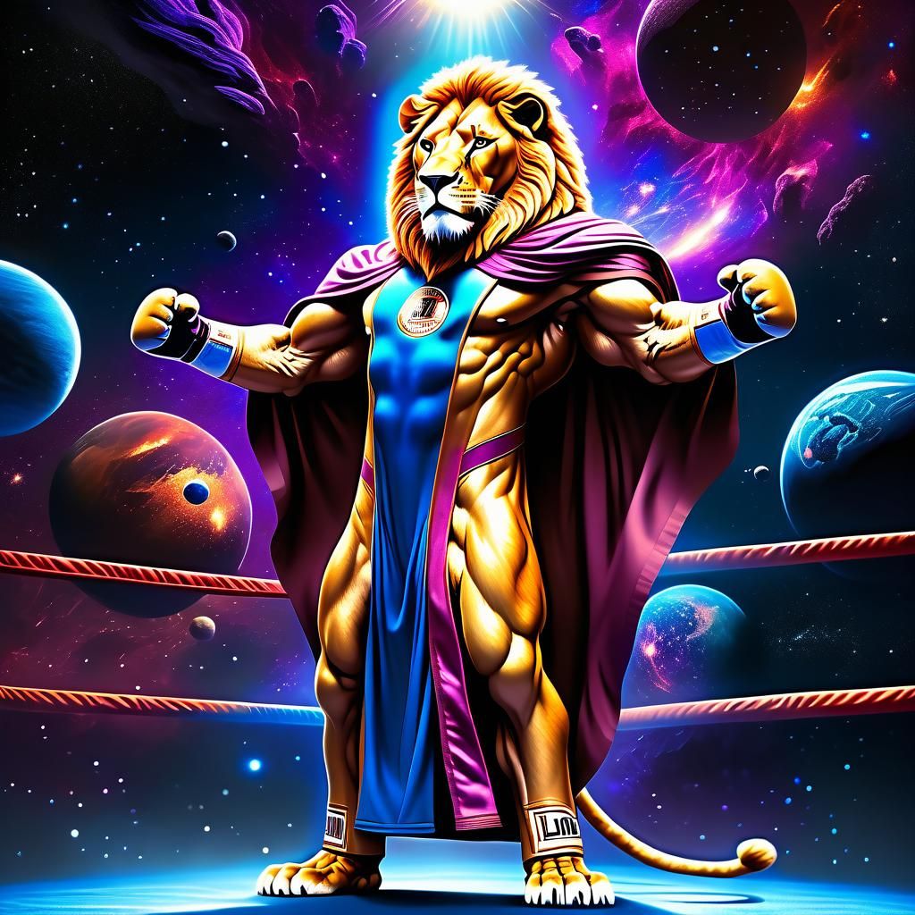 Cosmic Boxing Lion Concept Art in 3D