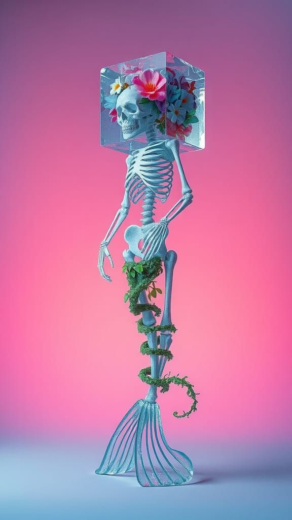 **Skeleton Mermaid with Frozen Garden**