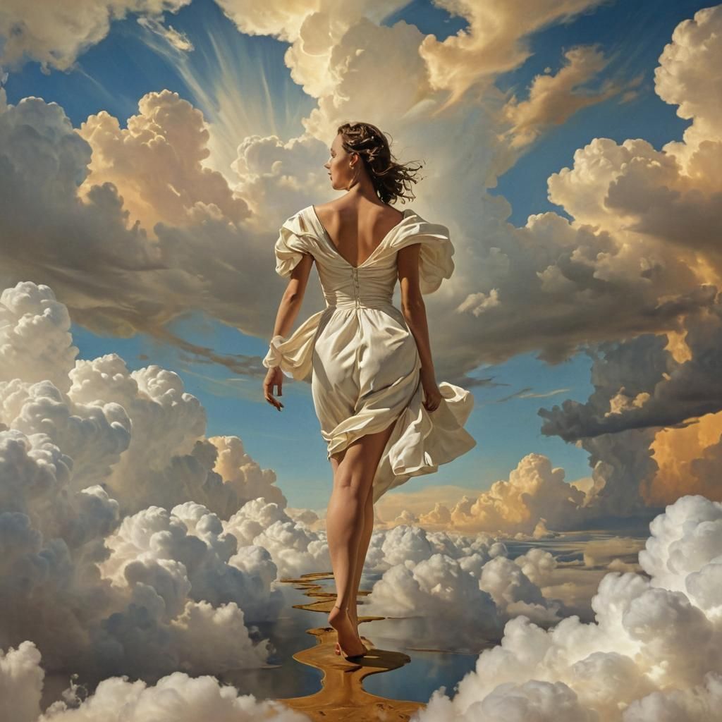 Surreal Figure Steps into Infinity in Dreamlike Scene