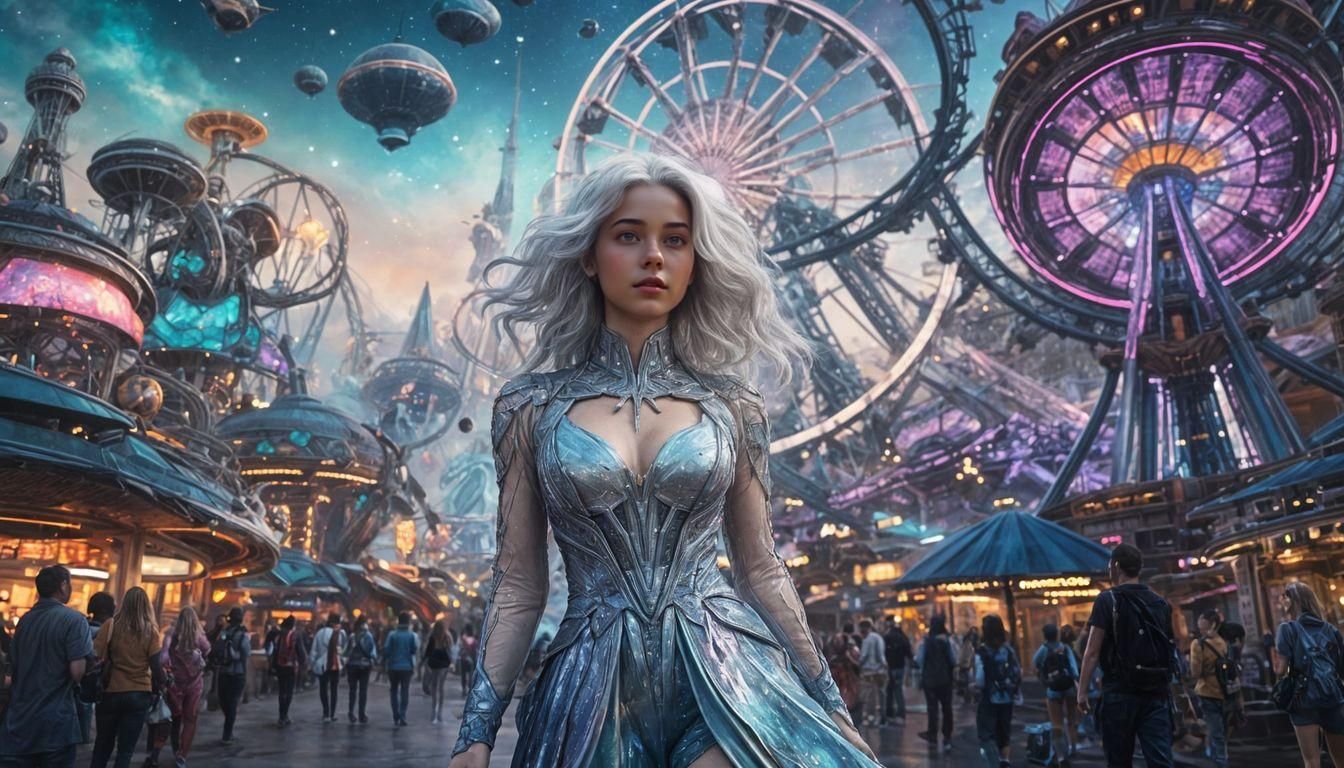 Woman in Intergalactic Theme Park with Nebula