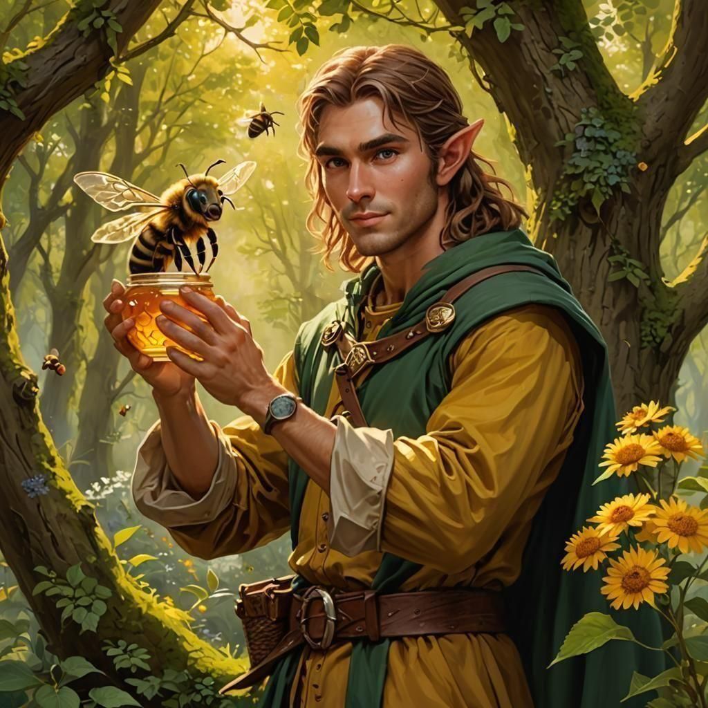 Sylvan Elf Druid with Honey Pot Portrait