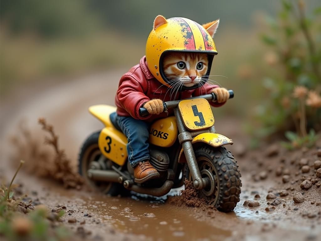 Ginger Tabby Cat on Motorcycle in Wildlife Realism Style