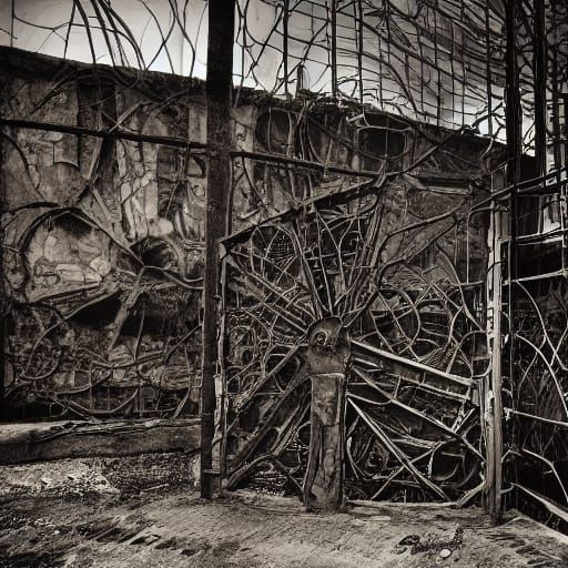 Moody Cyberpunk Portrait in Sepia Tones