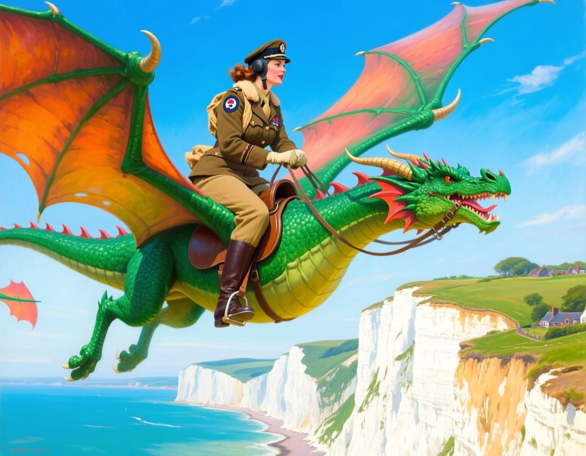 WW2 RAF Pilot Rides Green Dragon Over White Cliffs of Dover