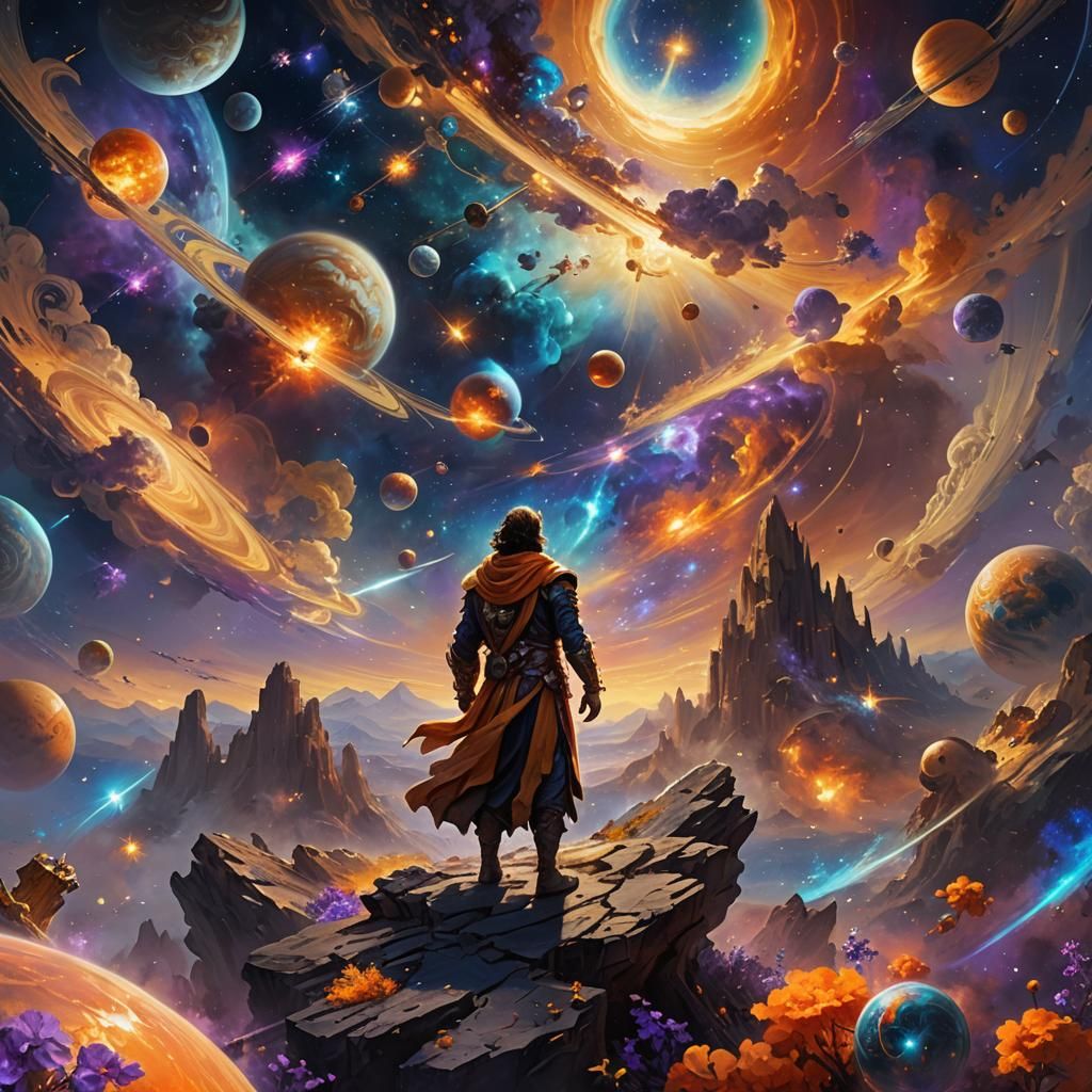 Godly Figure Imposing Order on Cosmic Chaos