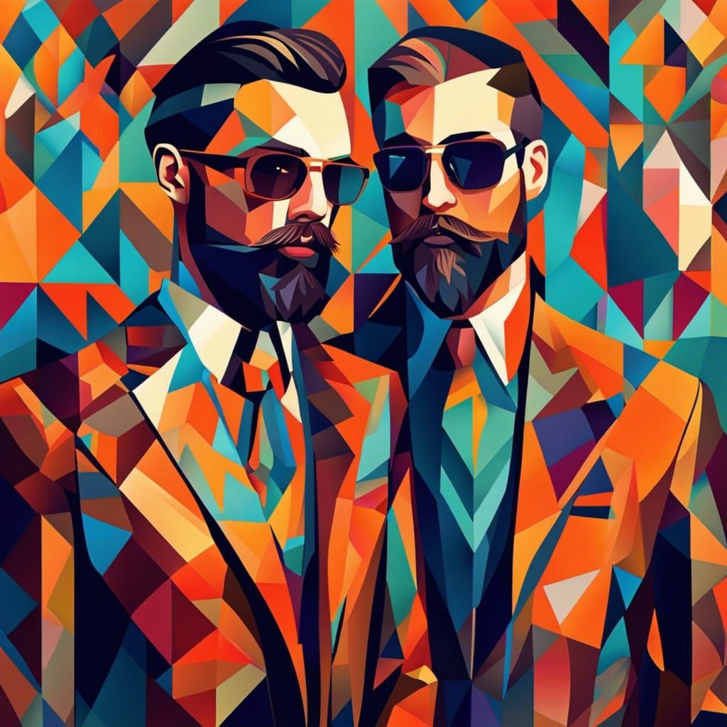 Stylish Bearded Men in Vibrant Pop Art Portrait