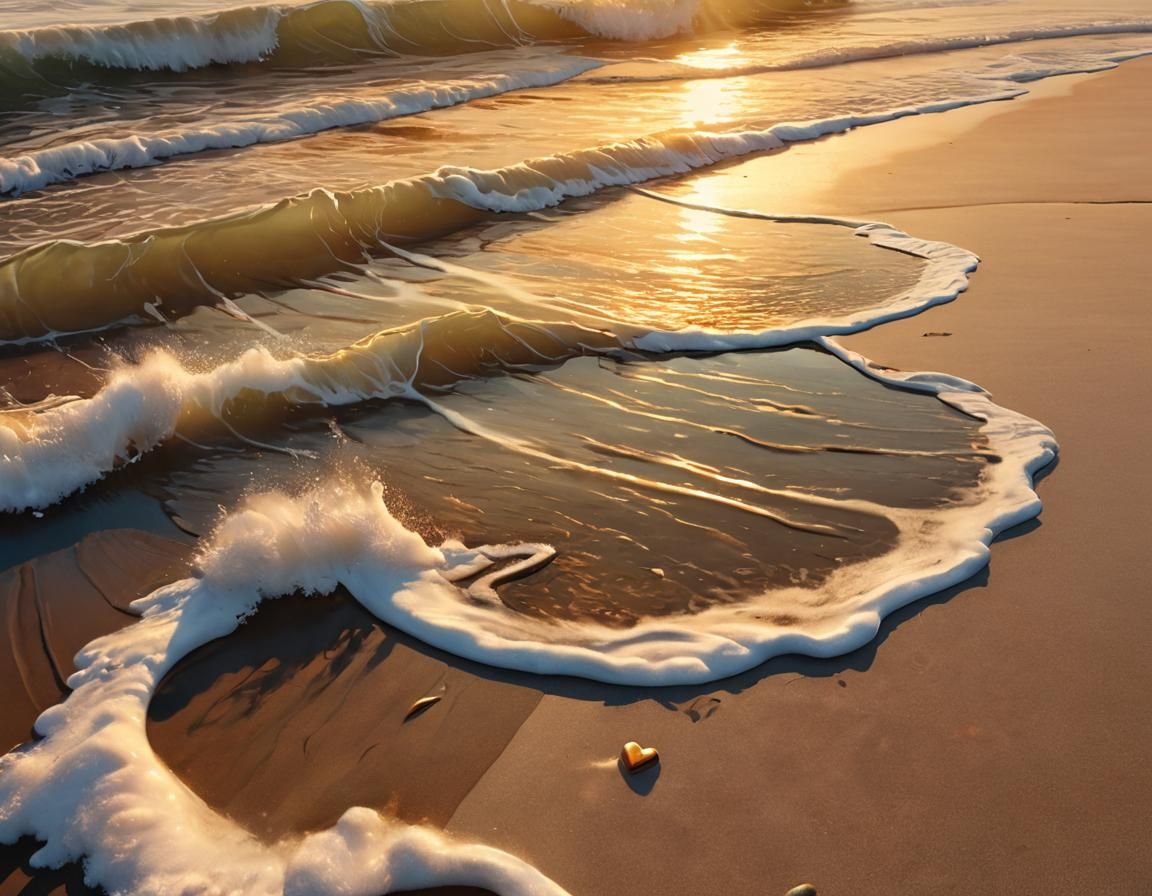 Heart-Shaped Wave at Sunset: An Oil Painting
