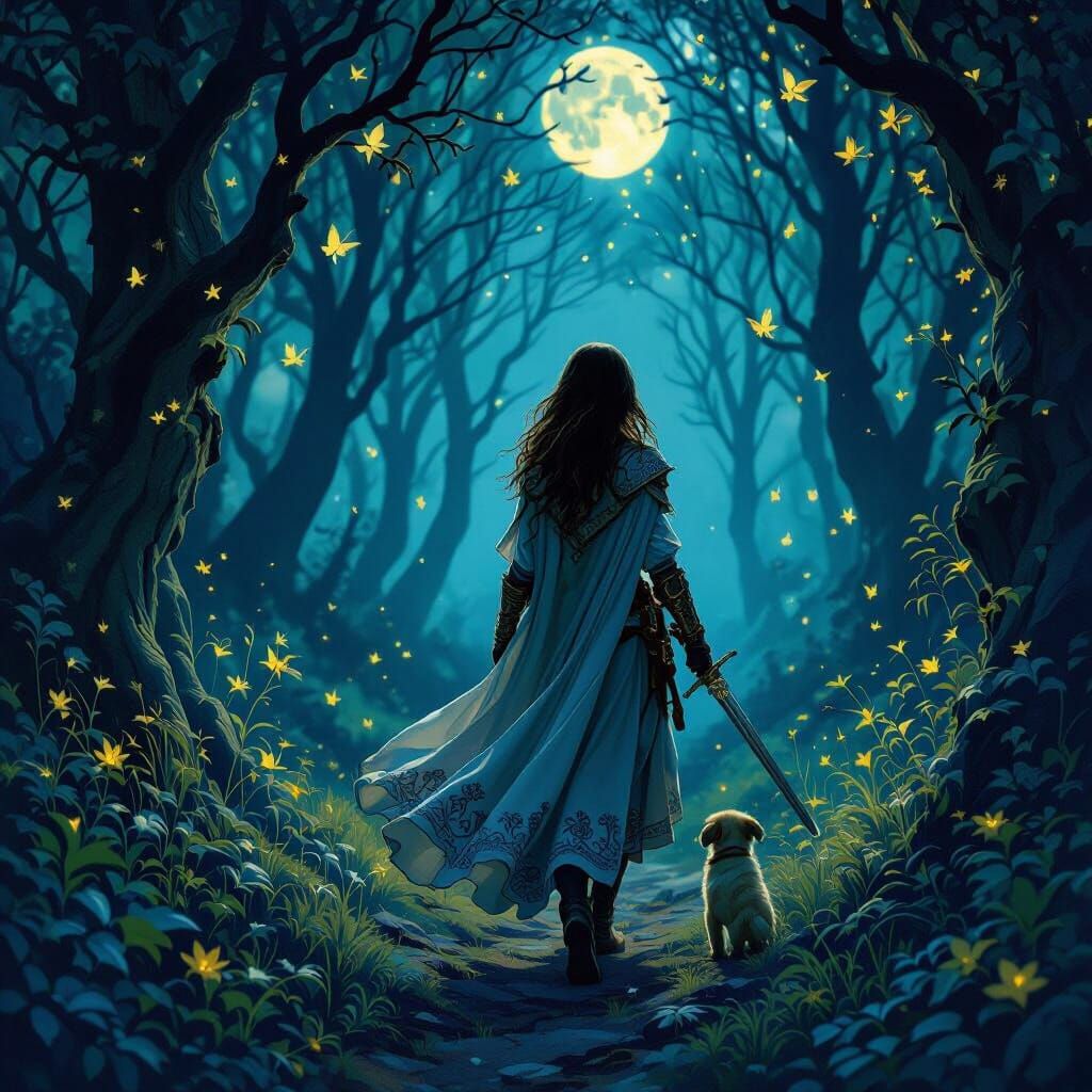 Mystical Forest Journey in Art Nouveau Style