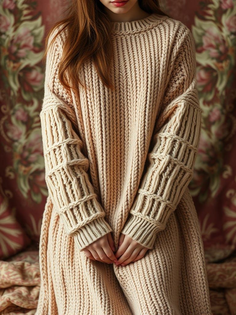 Maiden in Oversized Sweater, Art Nouveau Photograph