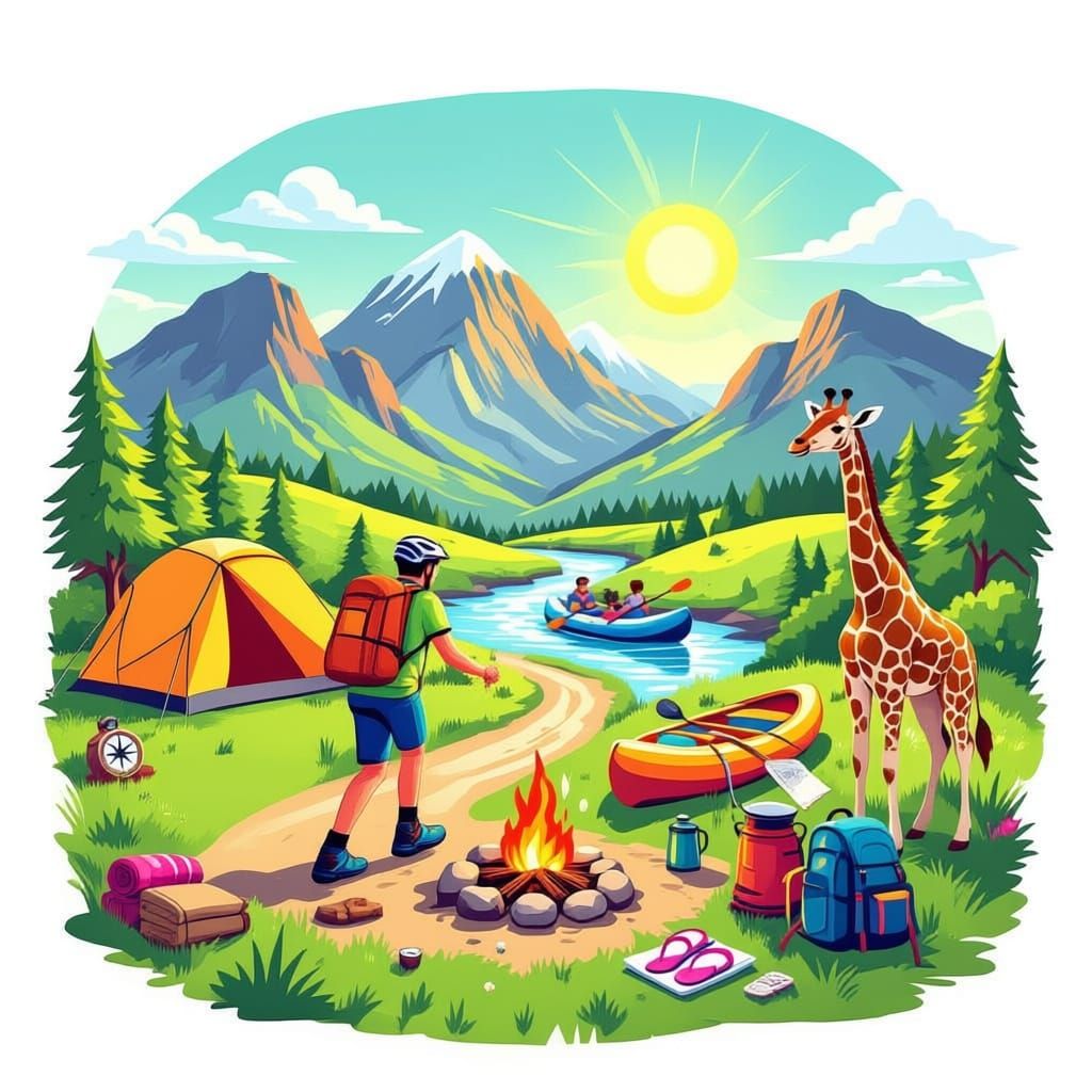 Vibrant 3D Adventure Doodle with South African Wildlife