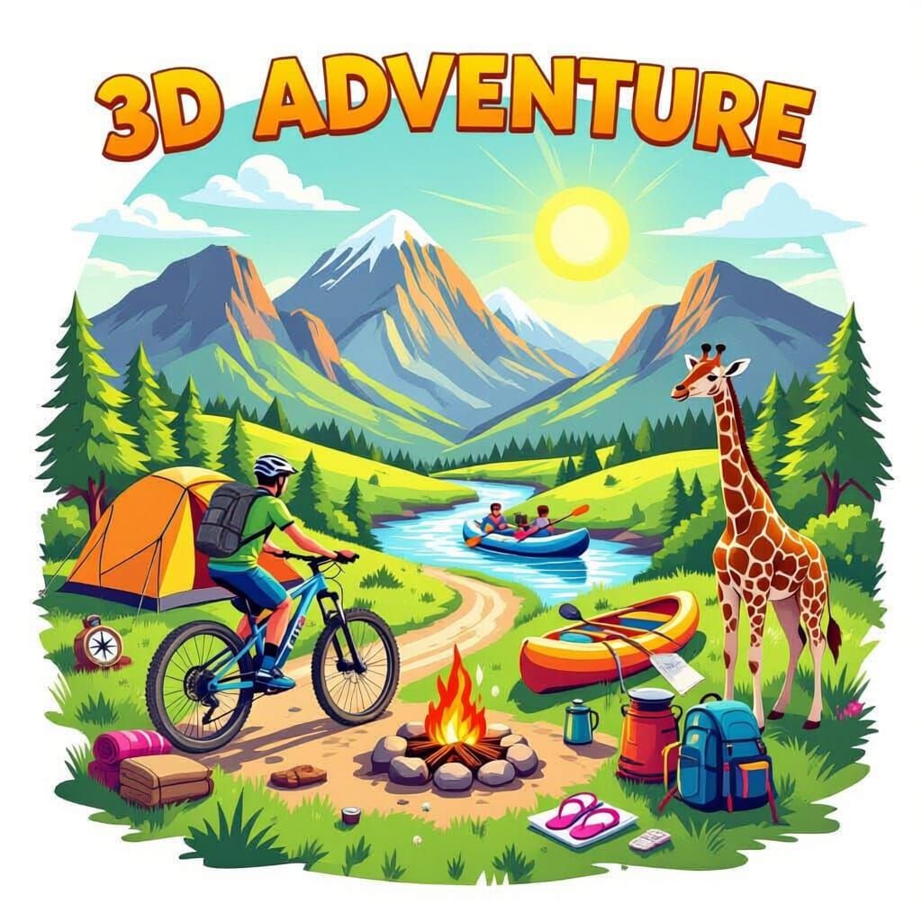 Vibrant 3D Adventure Icons in Comic Book Style