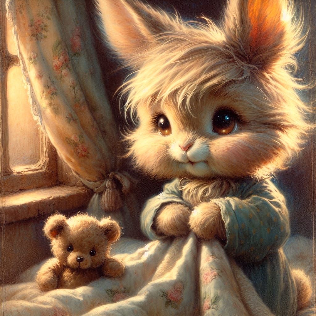 Whimsical Bunny Bids Goodnight in Dreamy Pastel Hues