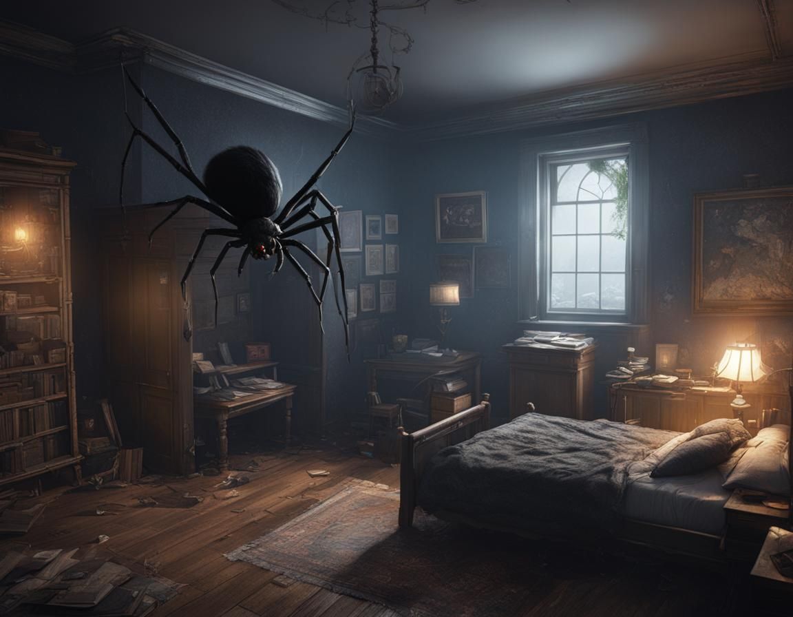 Menacing Spider in Child's Room: Dark Fantasy Art