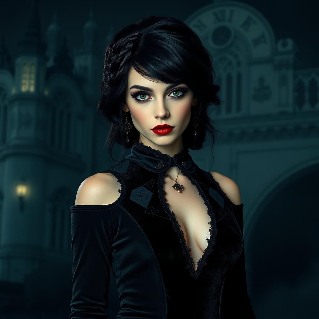 Gothic Woman in Misty Night: Cinematic Art Deco Style