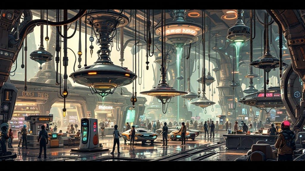 Vibrant Alien Gas Station in Space